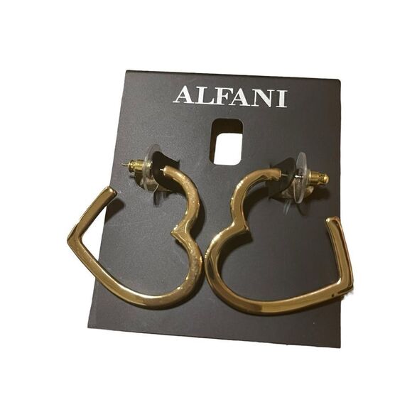 NWT Alfani Gold-Tone Open Heart Hoop Earrings - Picture 2 of 4